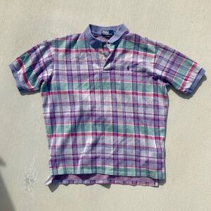 1990s Vintage Polo Ralph Lauren Plaid Polo Rare